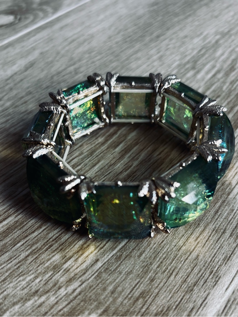 Green Tsavorite Crystal bracelet with gold Filagree accent